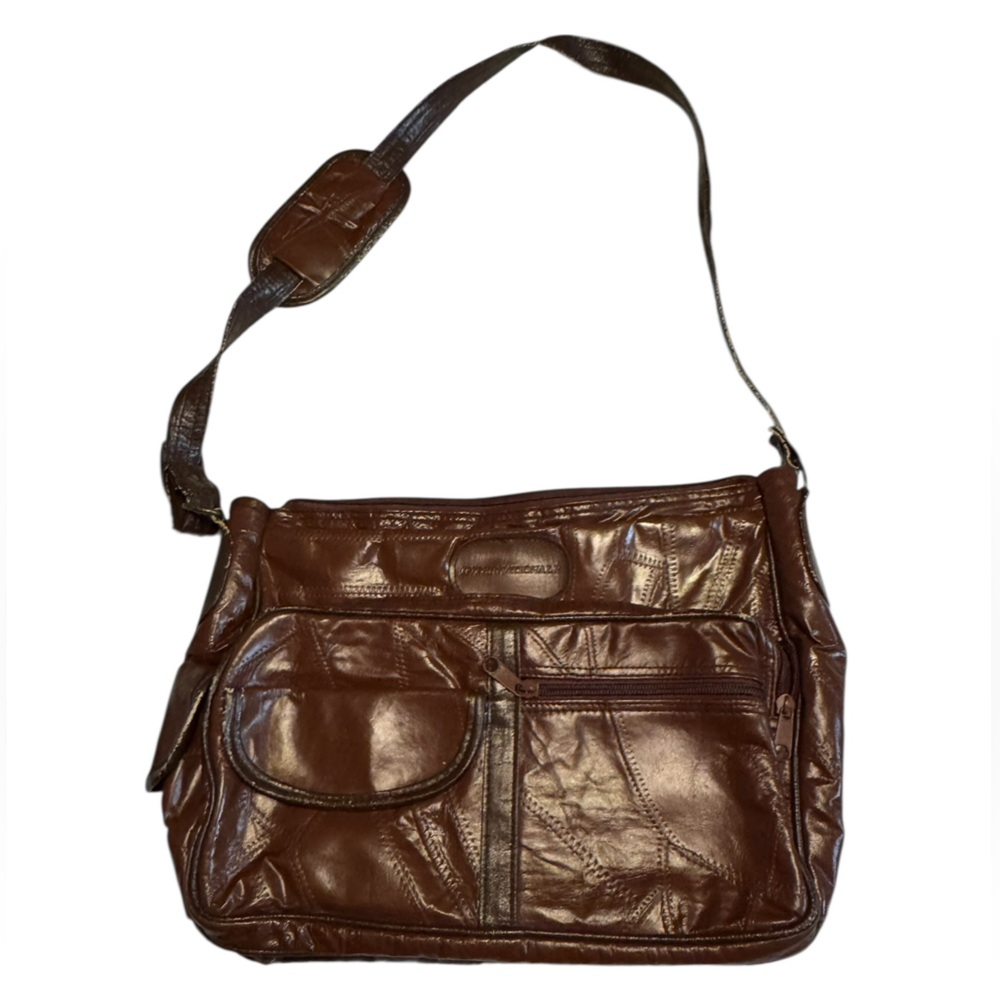 Vintage 70s Brown Vegan Leather Aged Men’s Messenger Briefcase Attache Bag